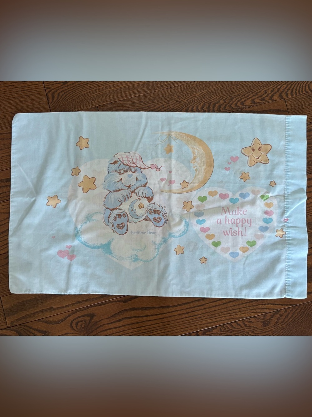 Care Bears Pillowcase Vintage 1980's Love-a-Lot Bear Bedtime Bear Pink Blue